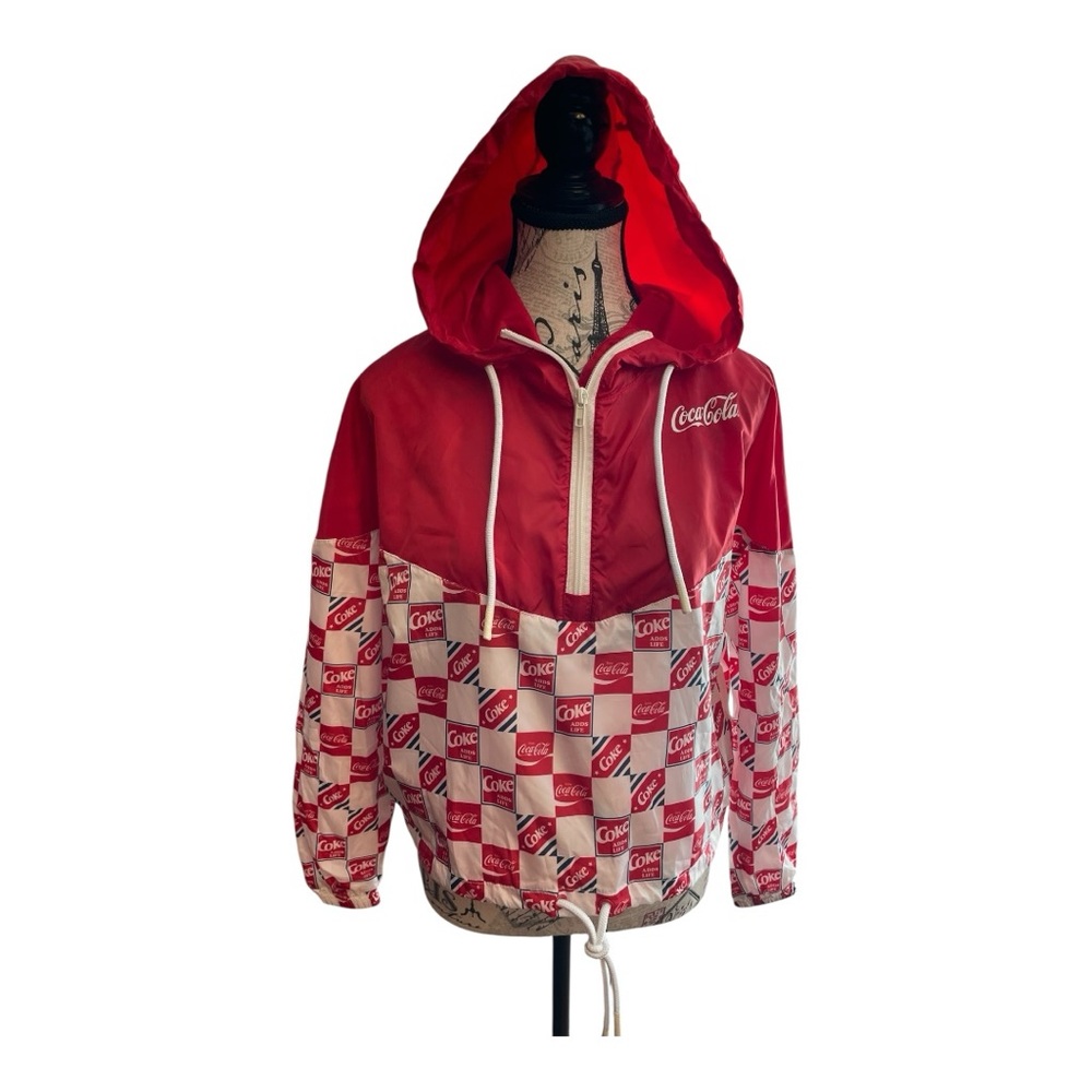 Coca-Cola Red and White cropped Hooded Jacket